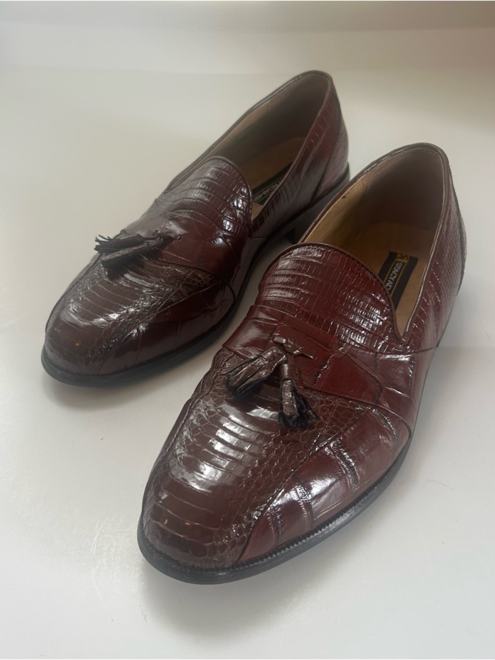 Stacy Adams Mens Loafers Cognac Brown Genuine Snake Leather Tassel Shoes Sz 11